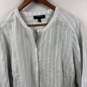 Lane Bryant Striped Tunic 3/4 Sleeves Mandarin Collar Light Green White 14/16